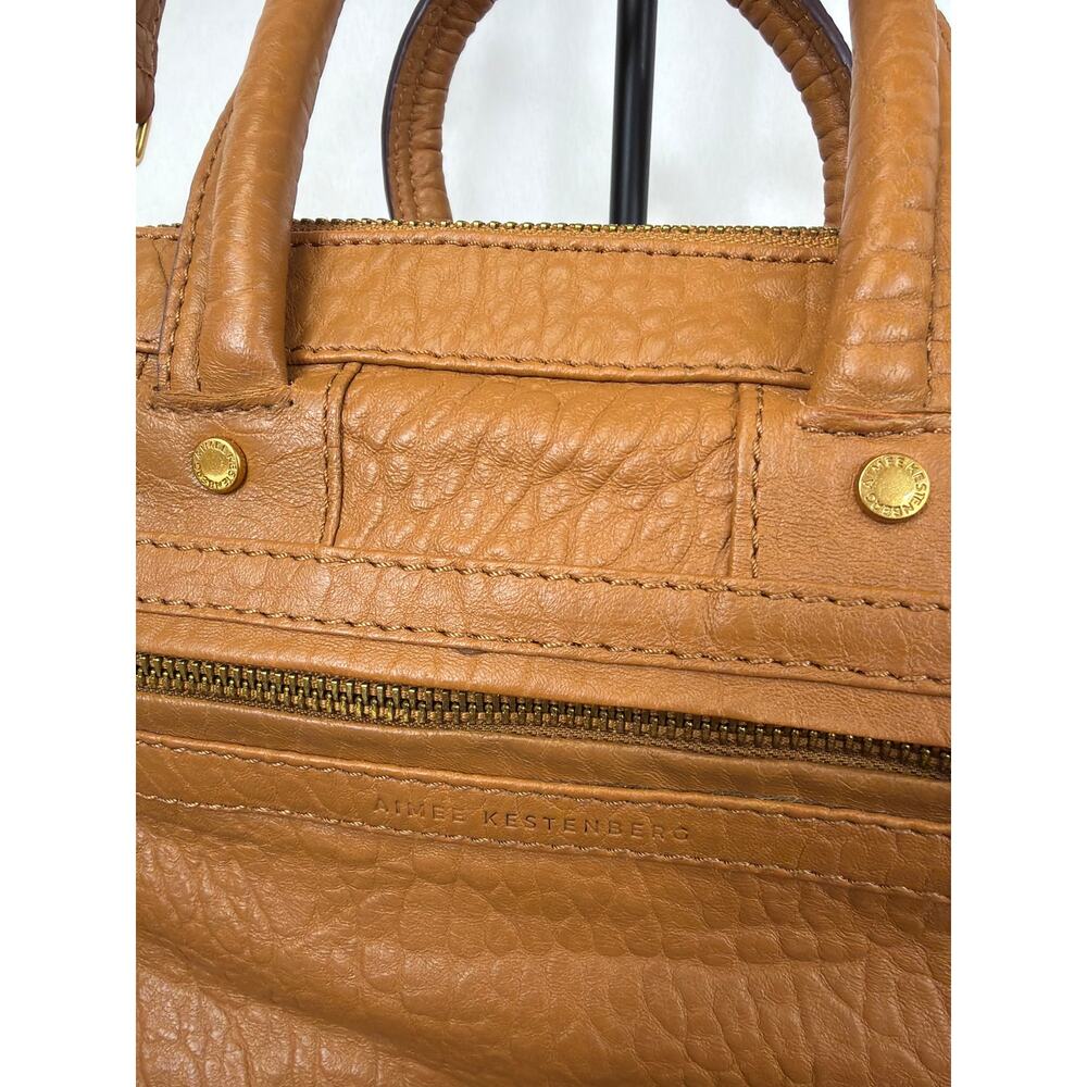 Aimee Kestenberg Caramel Brown Double Zip Leather Satchel Crossbody Handbag - Picture 2 of 12